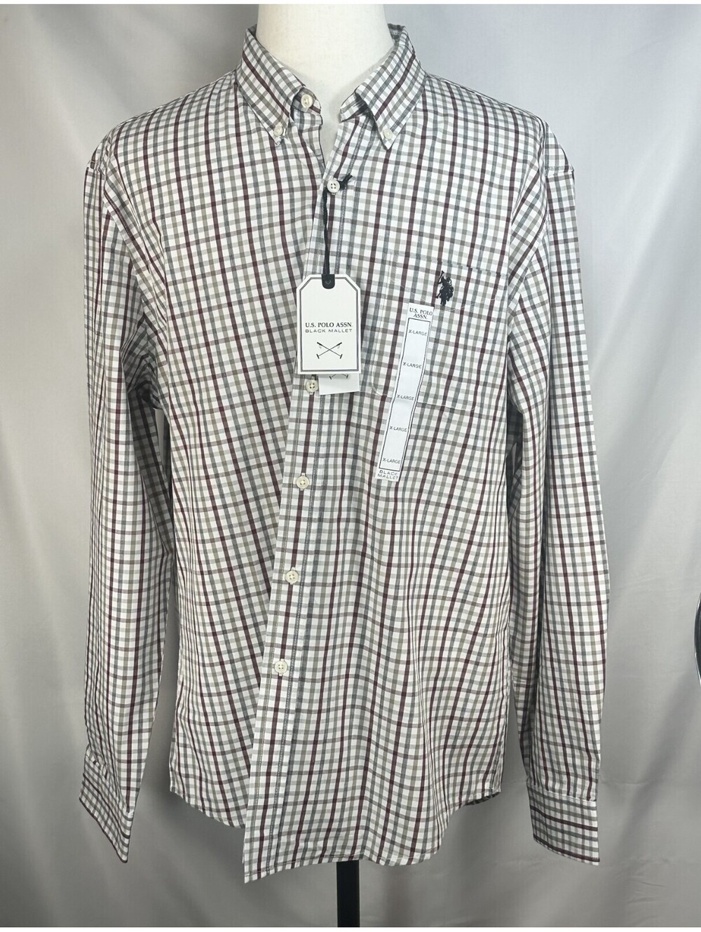 US Polo Assn NWT Plaid Oxford Button Up Red Mens XL